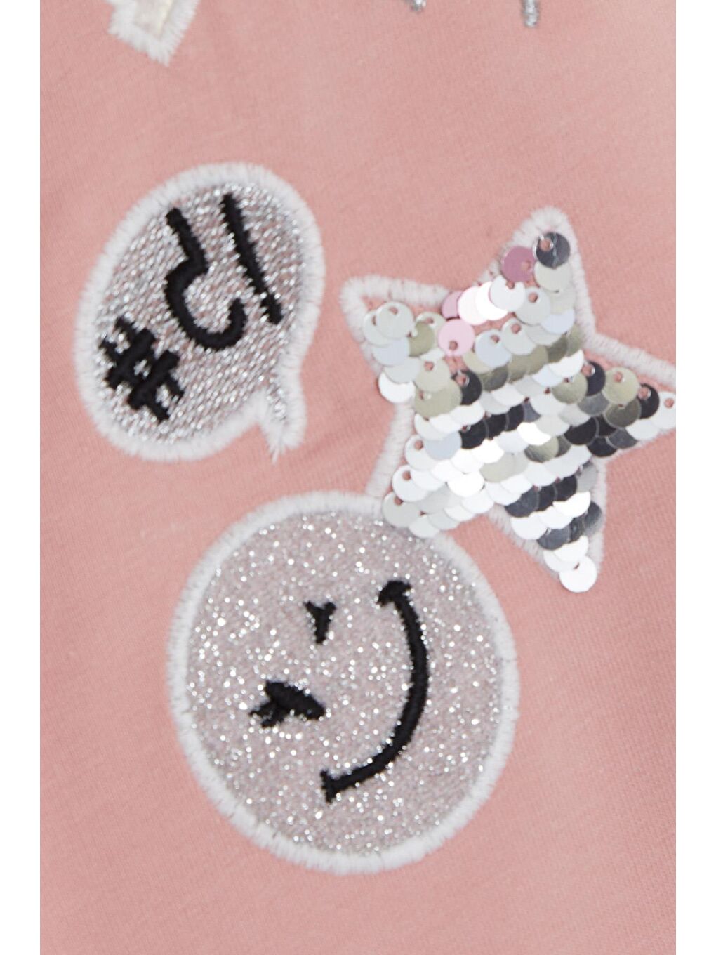 Pembe Kız Çocuk Sweatshirt Pullu Simli Gülenyüz Baskılı Gülkurusu (4 Yaş)-3