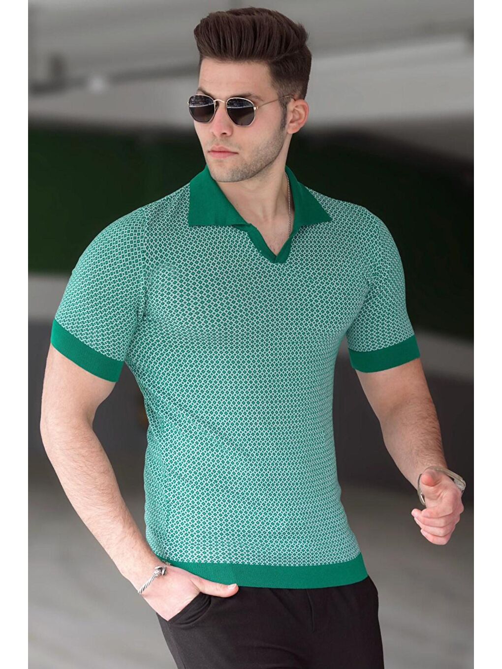 Yeşil  Polo Yaka Erkek Tişört 5077