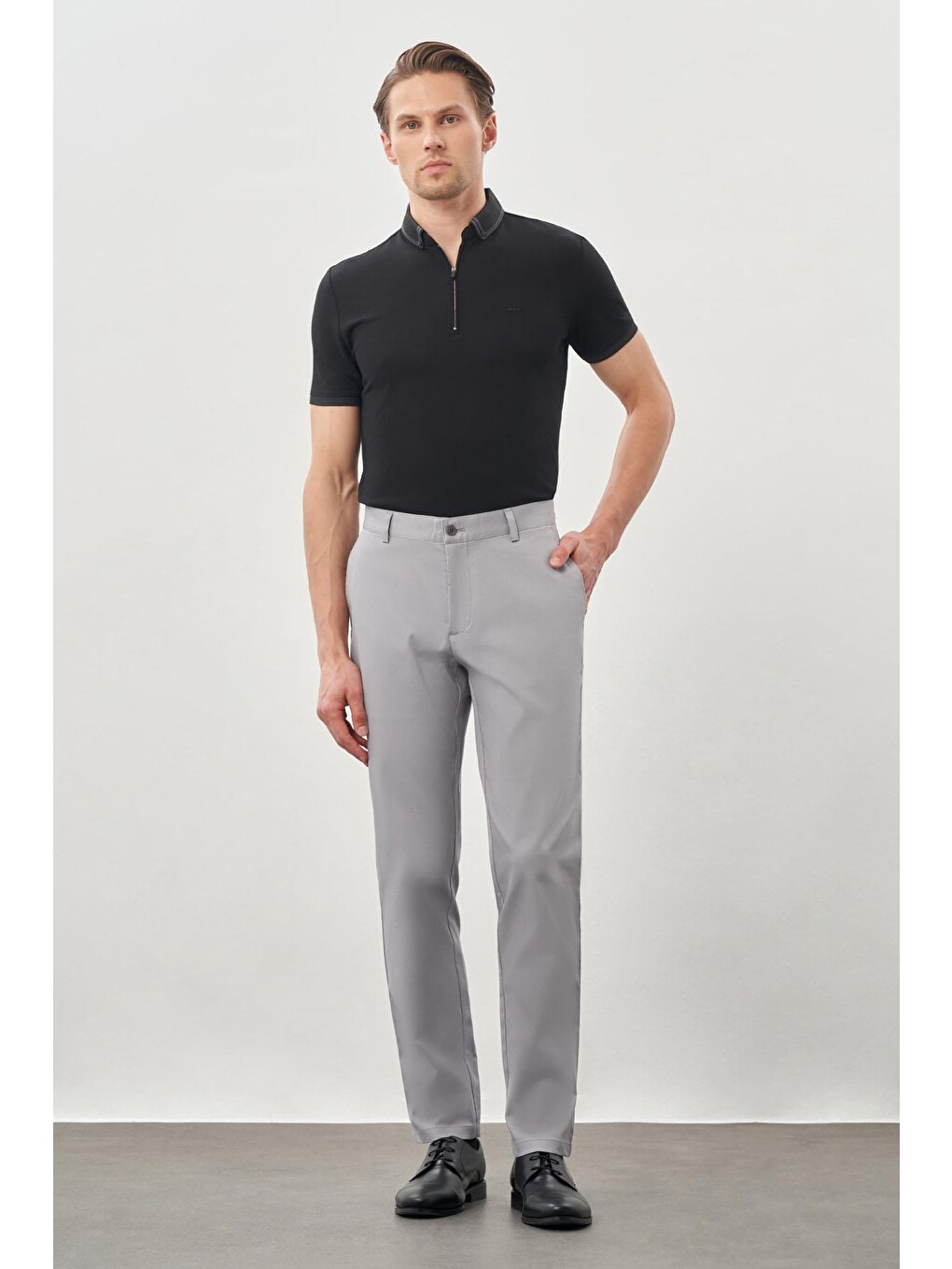 Gri Pamuklu Yandan Cepli Casual Comfort Fit Chino Pantolon 1003245169-1