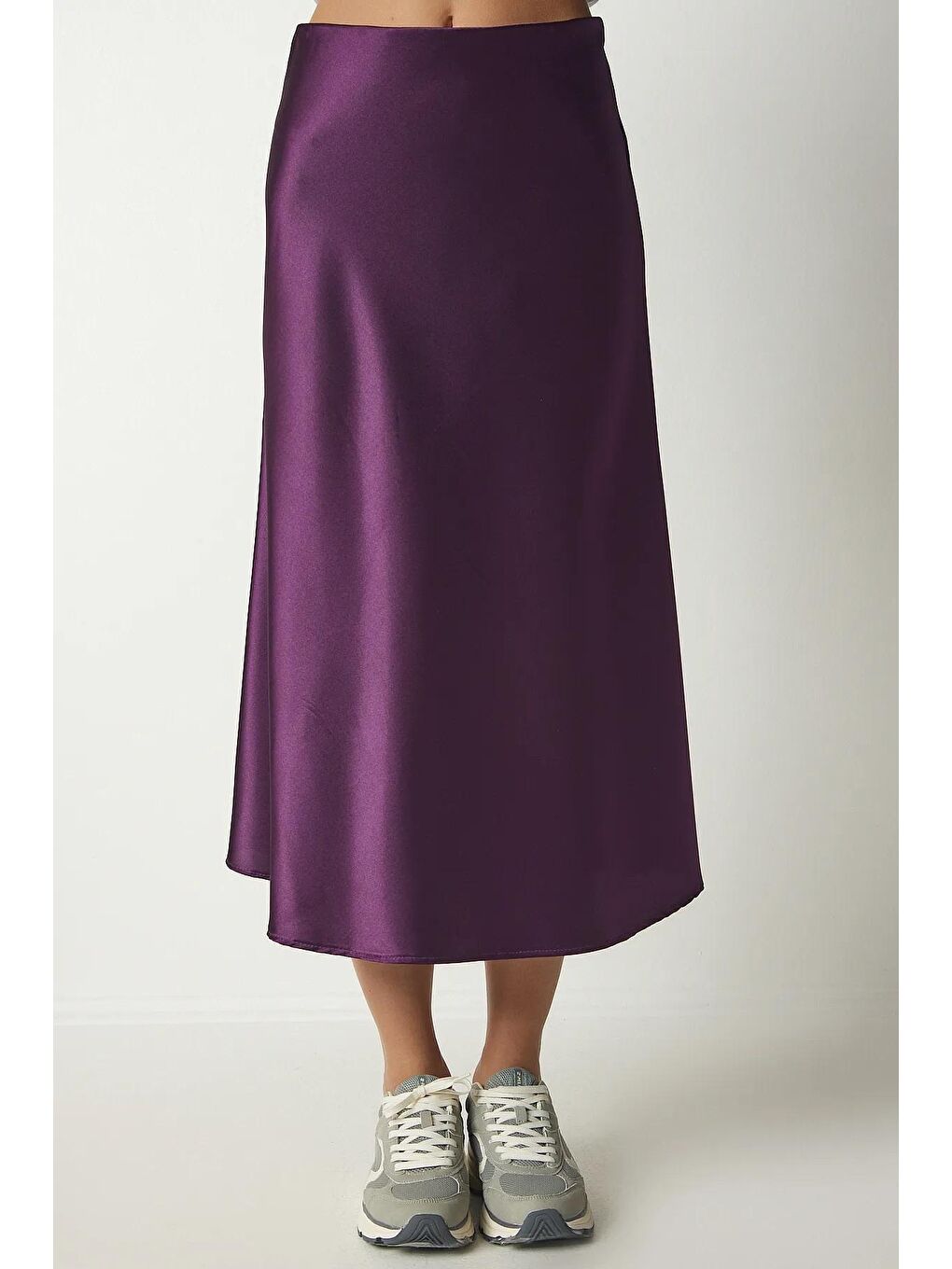 Kadın Mor Bilek Boy Saten Etek-3