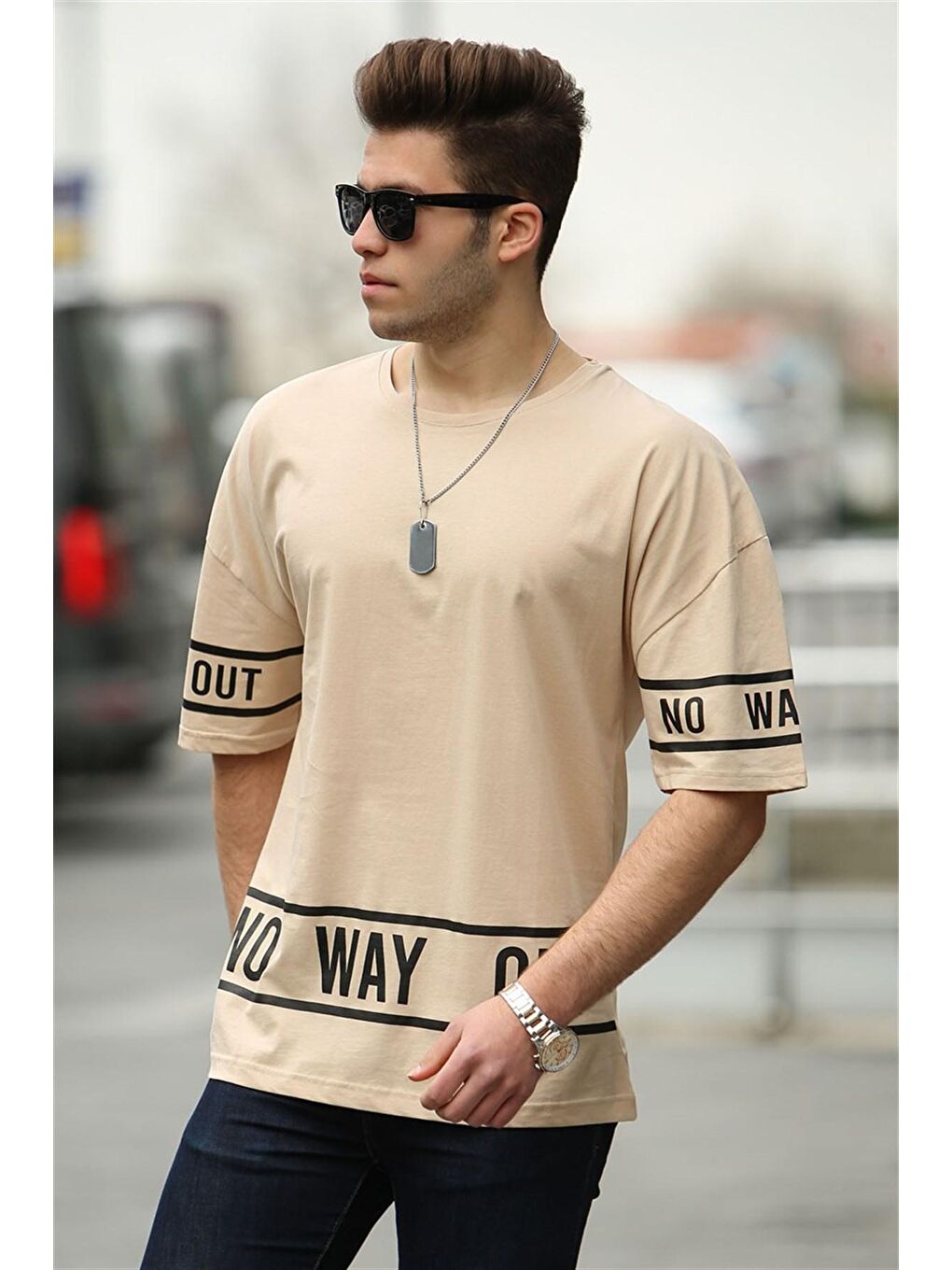 Baskılı Bej Erkek Tişört 4483