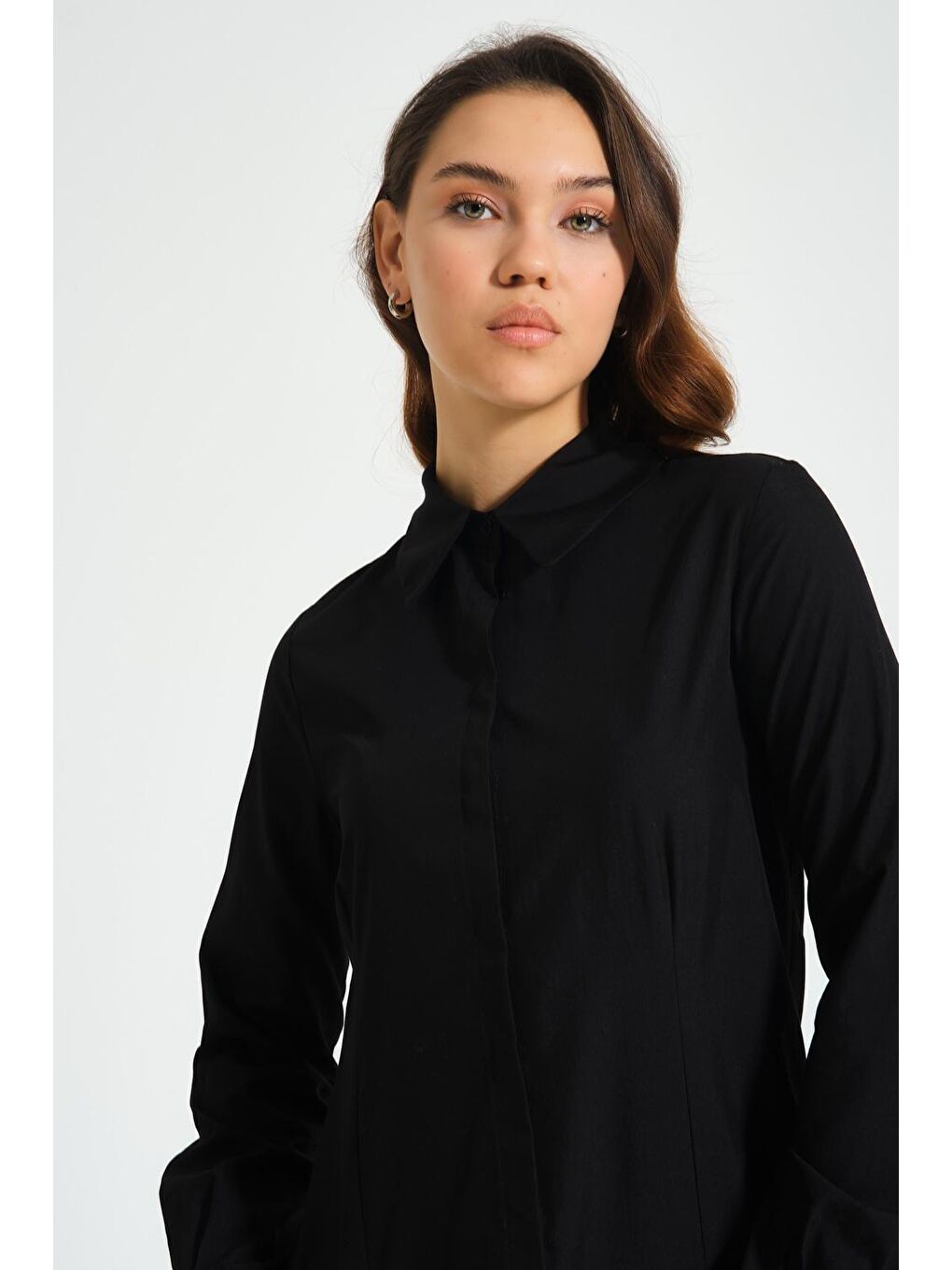 Mizalle Siyah Basic Poplin Siyah Gömlek - 1