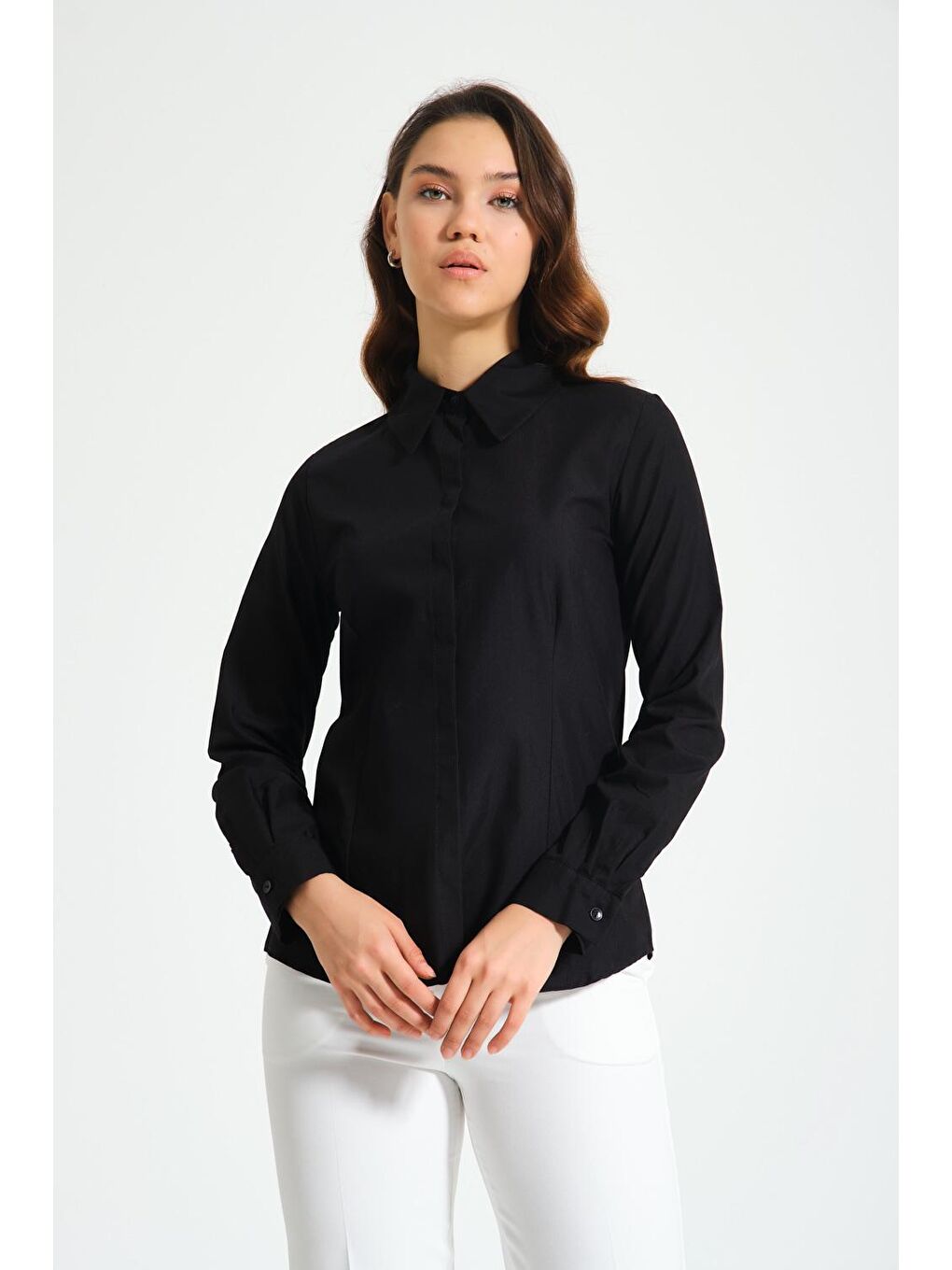 Mizalle Siyah Basic Poplin Siyah Gömlek - 3