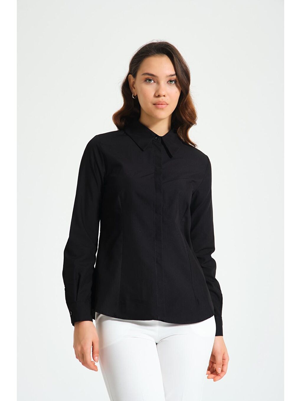 Mizalle Siyah Basic Poplin Siyah Gömlek - 4