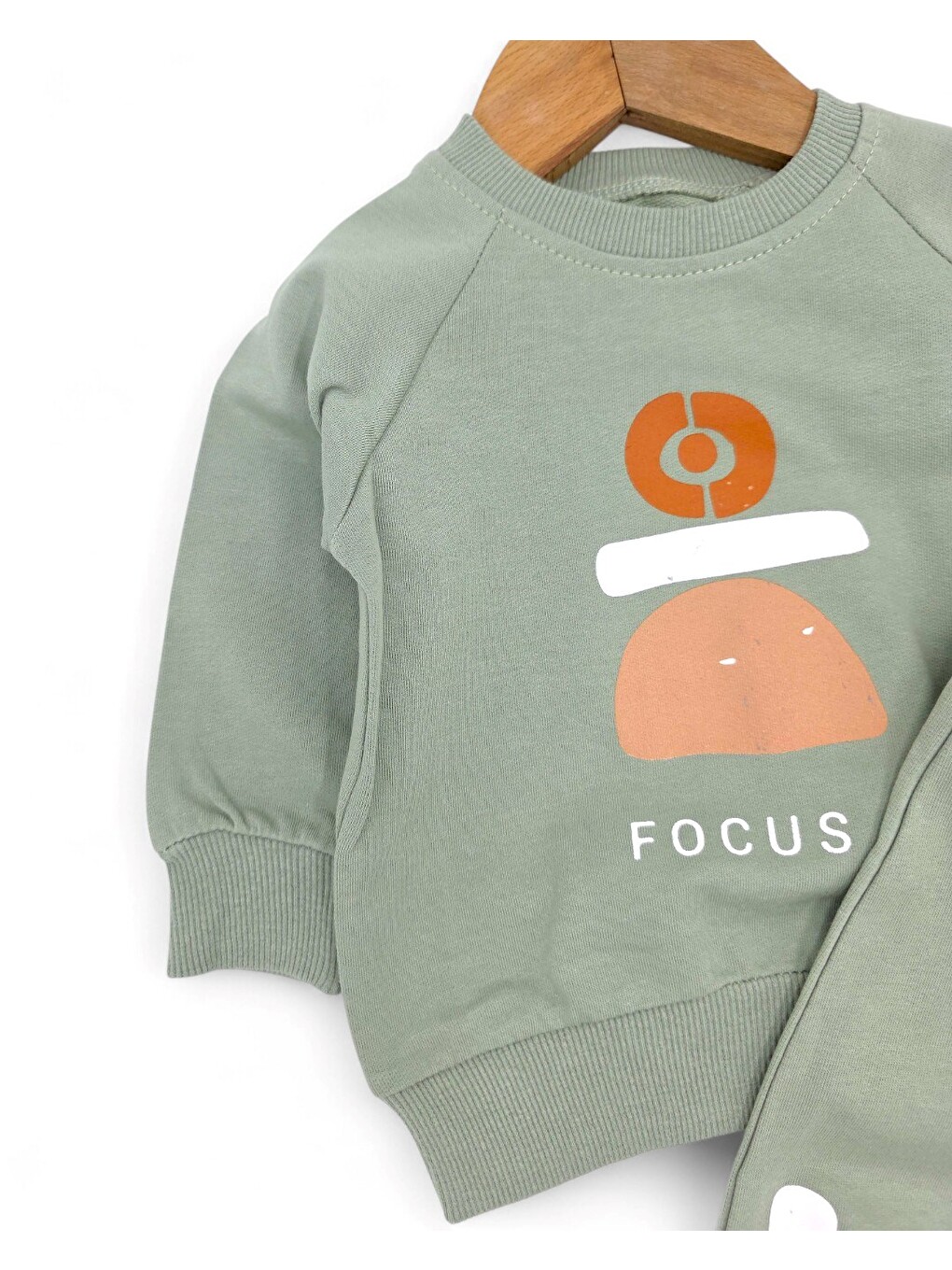 Yeşil Erkek Bebek Mevsimlik Focus Baskılı Sweatshirt Ve Altlı 6-9-12-18-24 Ay Bebek Takımı-2