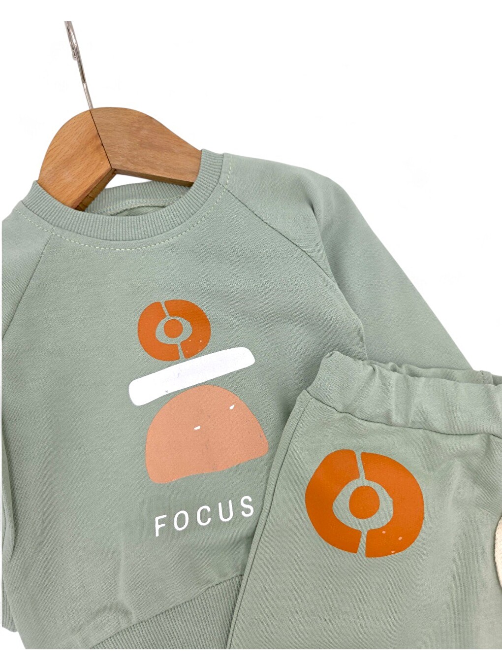 Yeşil Erkek Bebek Mevsimlik Focus Baskılı Sweatshirt Ve Altlı 6-9-12-18-24 Ay Bebek Takımı-3