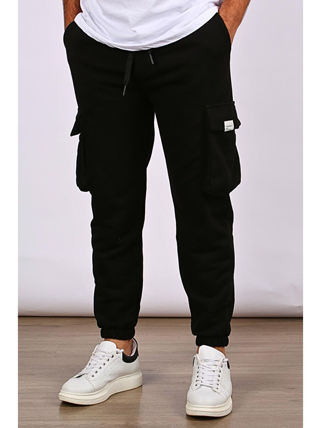 Siyah Paçası Lastikli Kargo Cep Erkek Jogger Eşofman Altı 6514