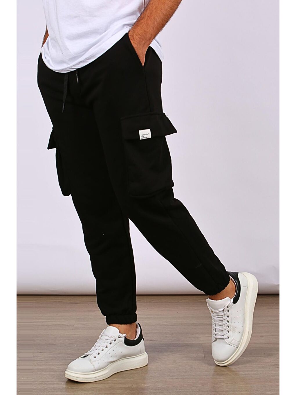 Siyah Paçası Lastikli Kargo Cep Erkek Jogger Eşofman Altı 6514-1