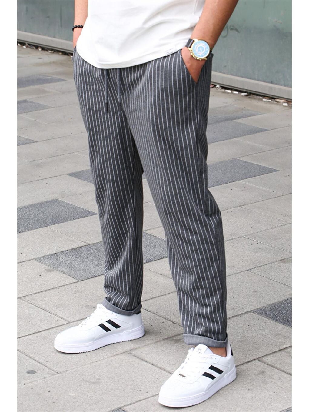 Antrasit Çizgili Erkek Regular Fit Eşofman Altı 6511-1