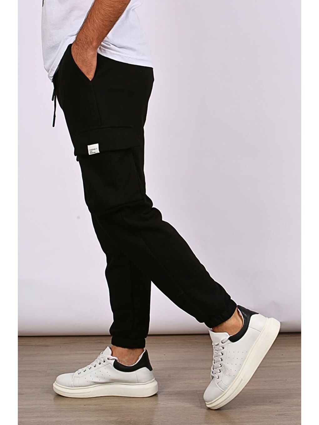Siyah Paçası Lastikli Kargo Cep Erkek Jogger Eşofman Altı 6514-2