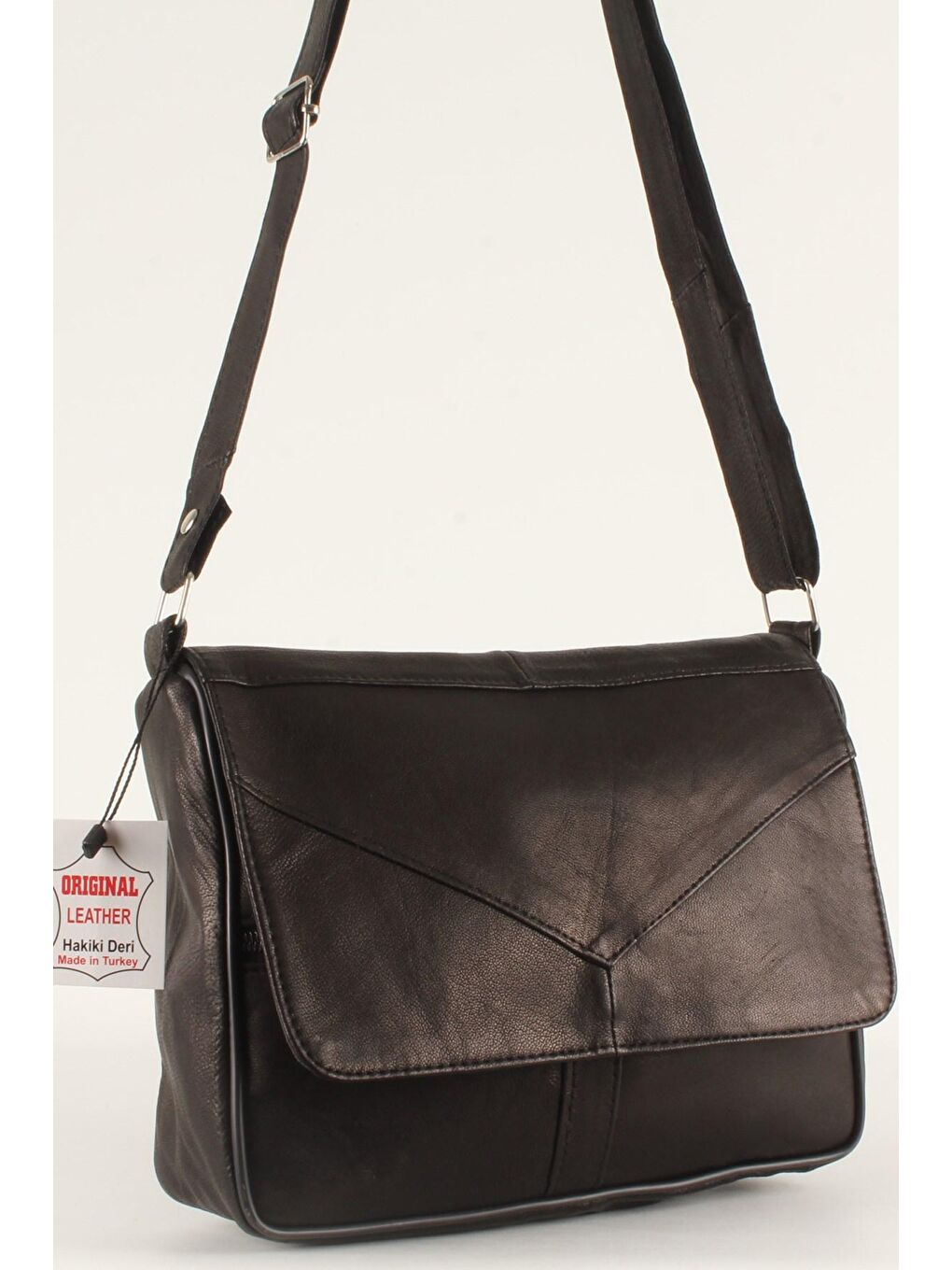 Siyah Kadın Yumuşak Hakiki Deri Parçalı ve Renkli Omuz Çantası (1406)