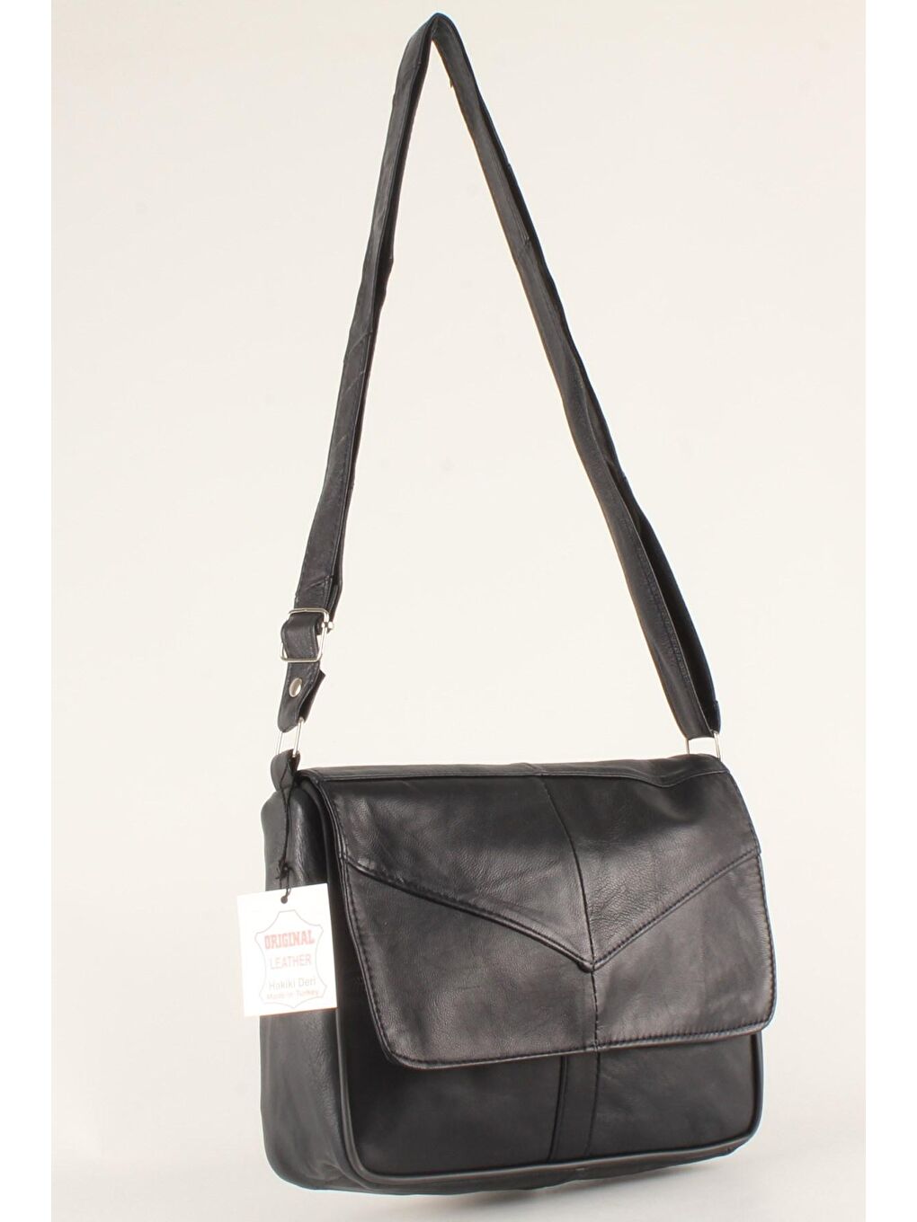 Lacivert Kadın Yumuşak Hakiki Deri Parçalı ve Renkli Omuz Çantası (1406)