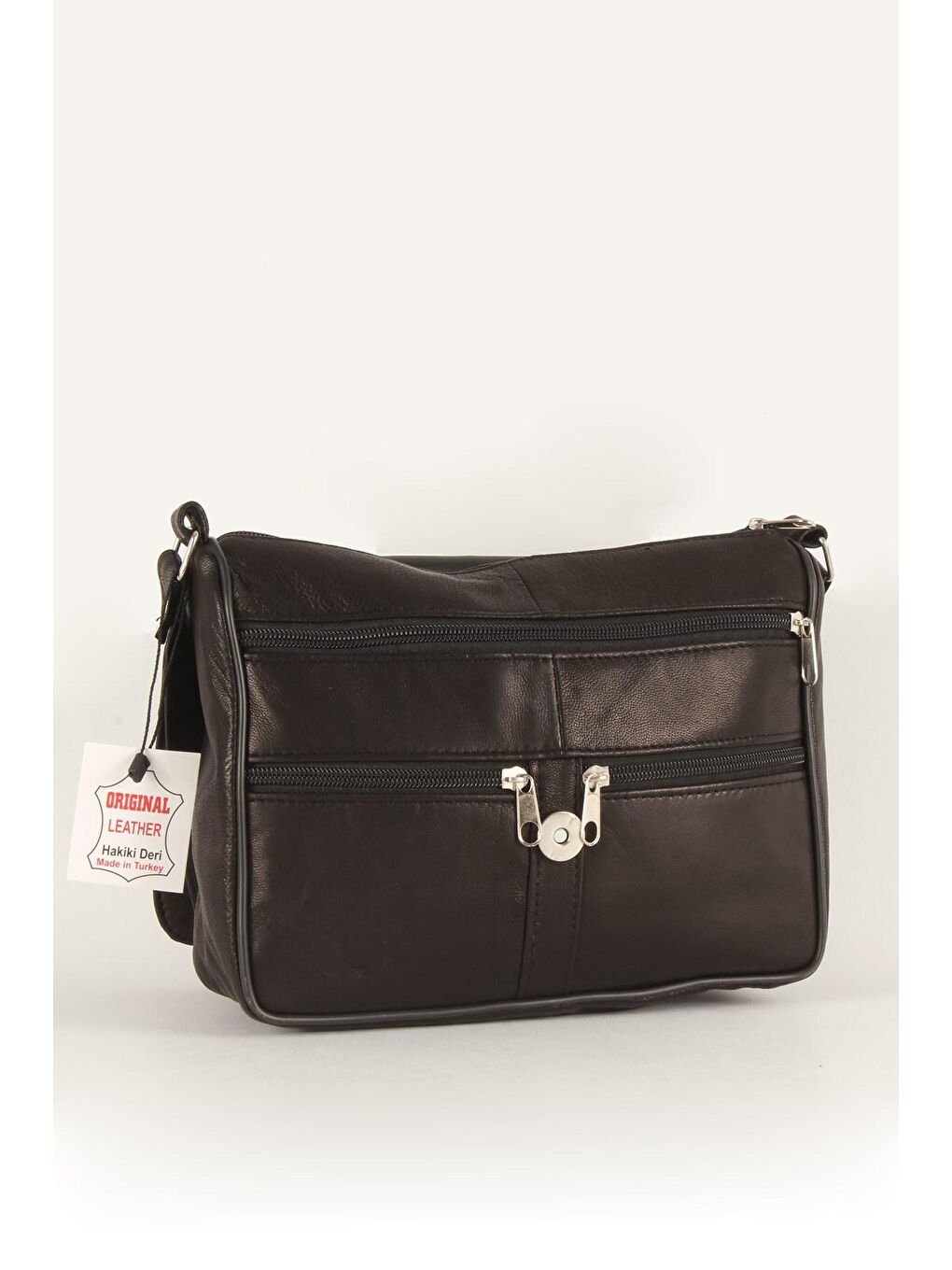 Siyah Kadın Yumuşak Hakiki Deri Parçalı ve Renkli Omuz Çantası (1406)-2