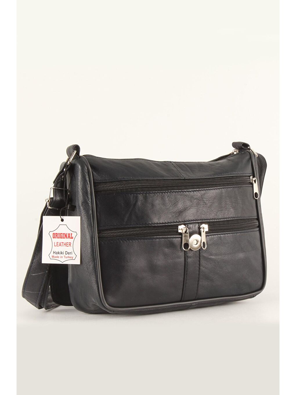 Lacivert Kadın Yumuşak Hakiki Deri Parçalı ve Renkli Omuz Çantası (1406)-2