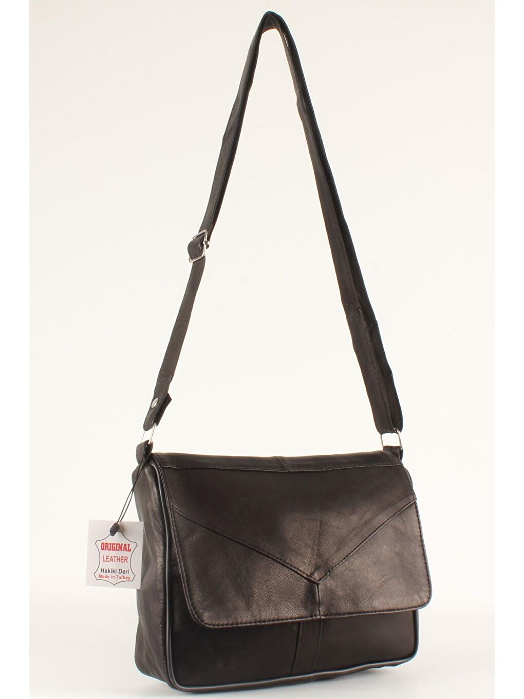 Siyah Kadın Yumuşak Hakiki Deri Parçalı ve Renkli Omuz Çantası (1406)-4