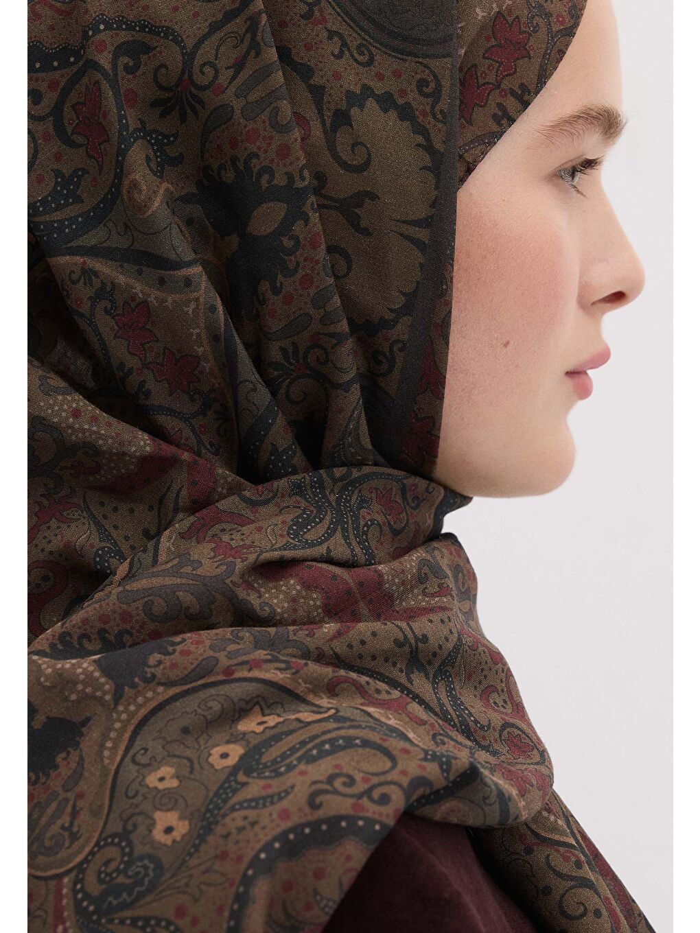 Kahverengi Etnıc Paısley Desen Şal Koyu Kahve-3