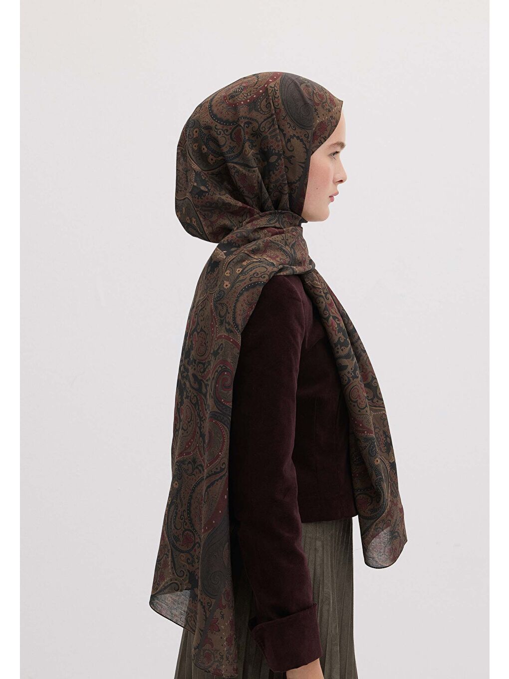 Kahverengi Etnıc Paısley Desen Şal Koyu Kahve-4