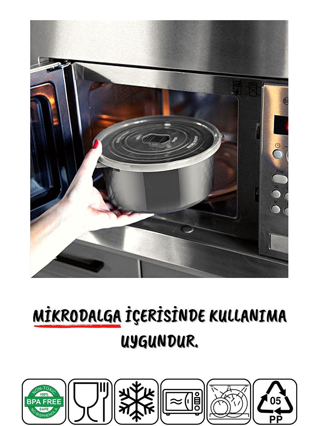 Nandy Home Antrasit Mikrodalga ve Difrizde Kullanılabilen Saklama Kabı Seti Yuvarlak 12'Li ANTRASİT - 2