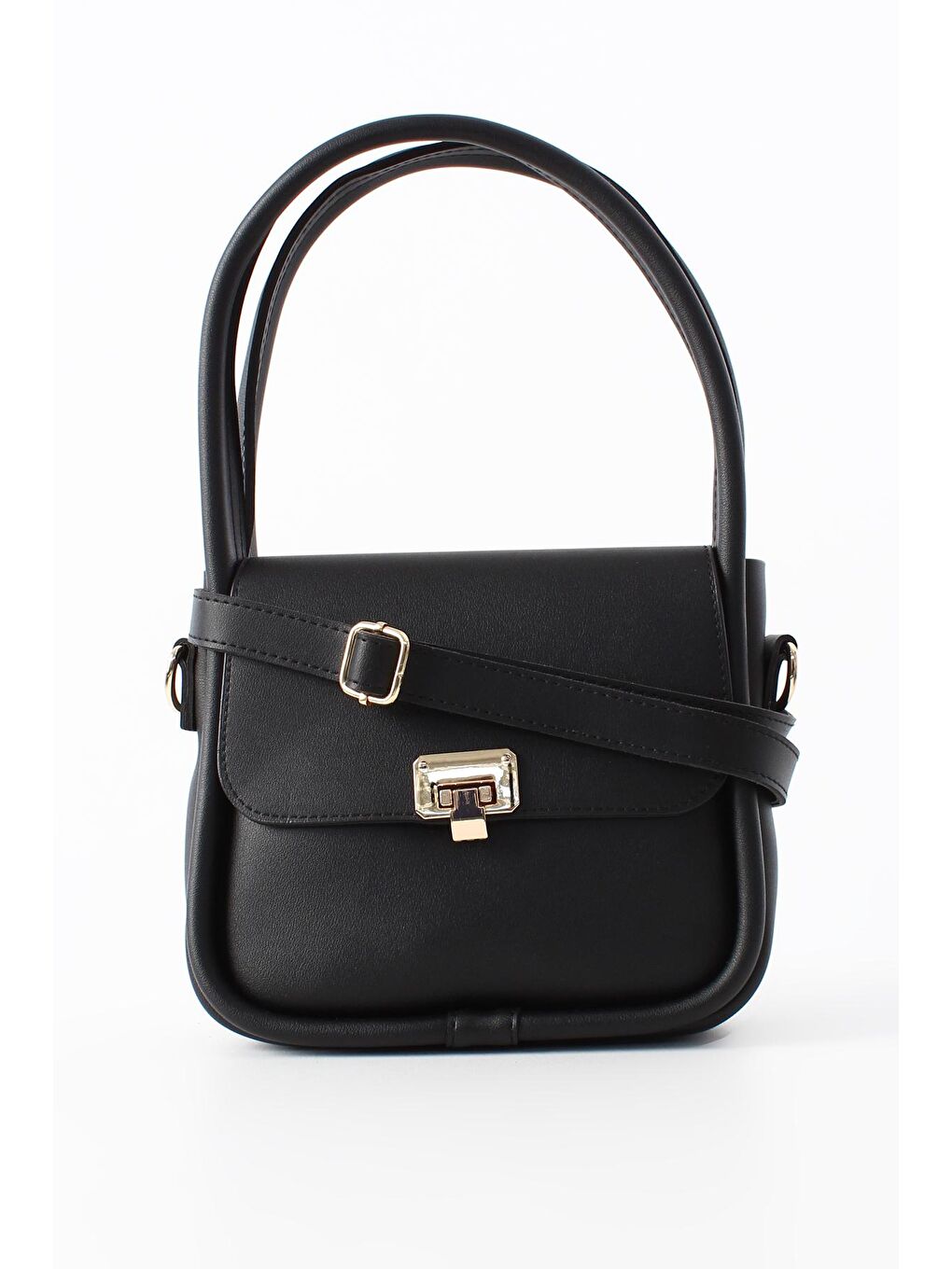 Siyah Metal Kilitli Çapraz Askılı Suni Deri Omuz Çantası