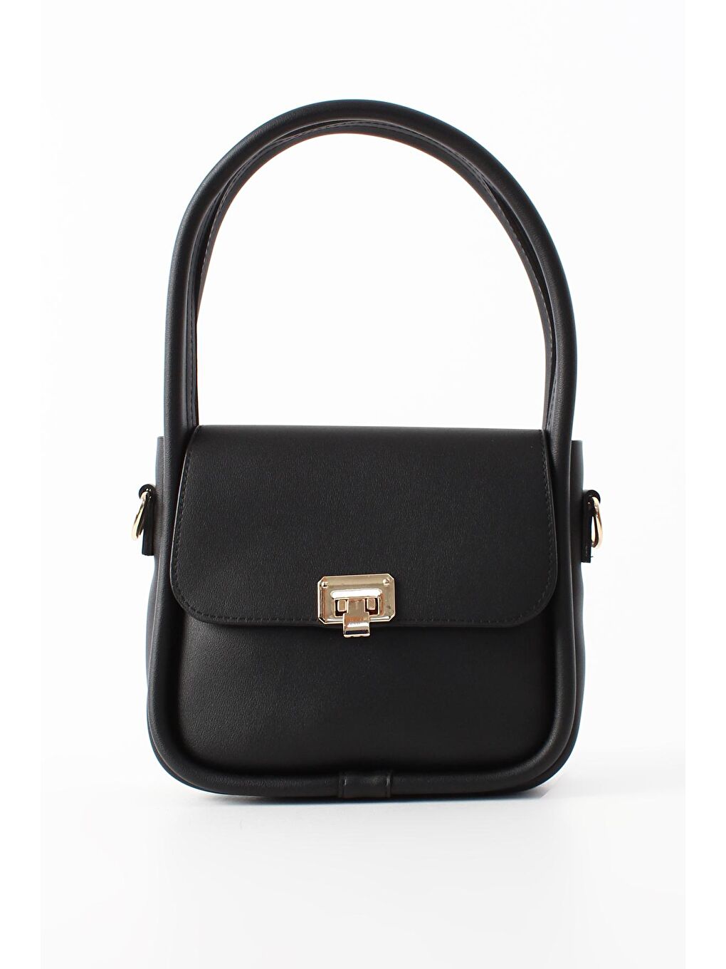 Siyah Metal Kilitli Çapraz Askılı Suni Deri Omuz Çantası-1