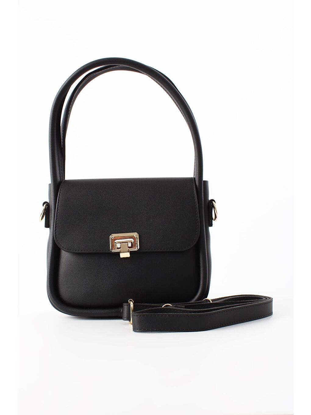 Siyah Metal Kilitli Çapraz Askılı Suni Deri Omuz Çantası-4