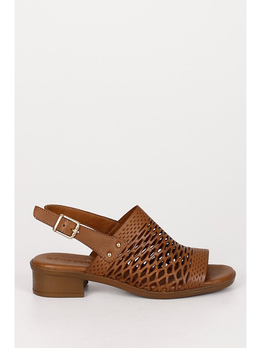 Siyah Gön Hakiki Deri Kısa Kalın Topuklu Kadın Sandalet 45661-3