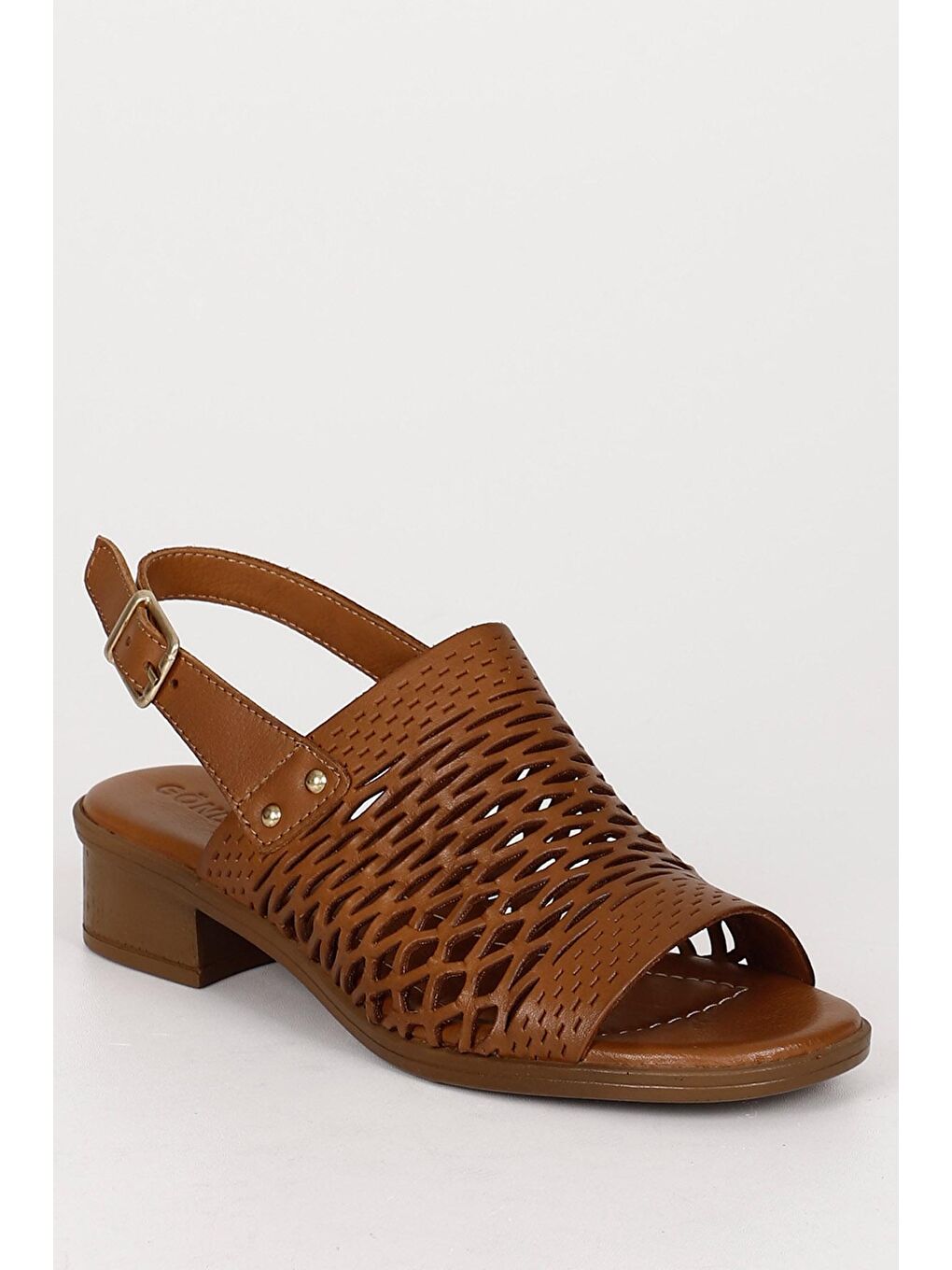 Siyah Gön Hakiki Deri Kısa Kalın Topuklu Kadın Sandalet 45661-4