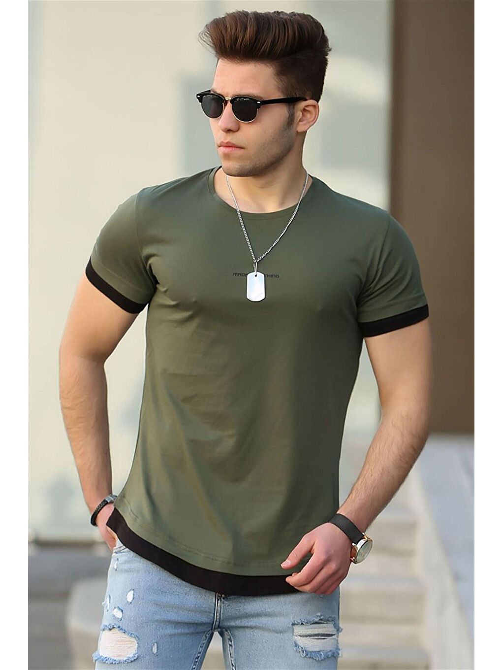 Basic Haki Erkek %100 Pamuk Tişört 4459