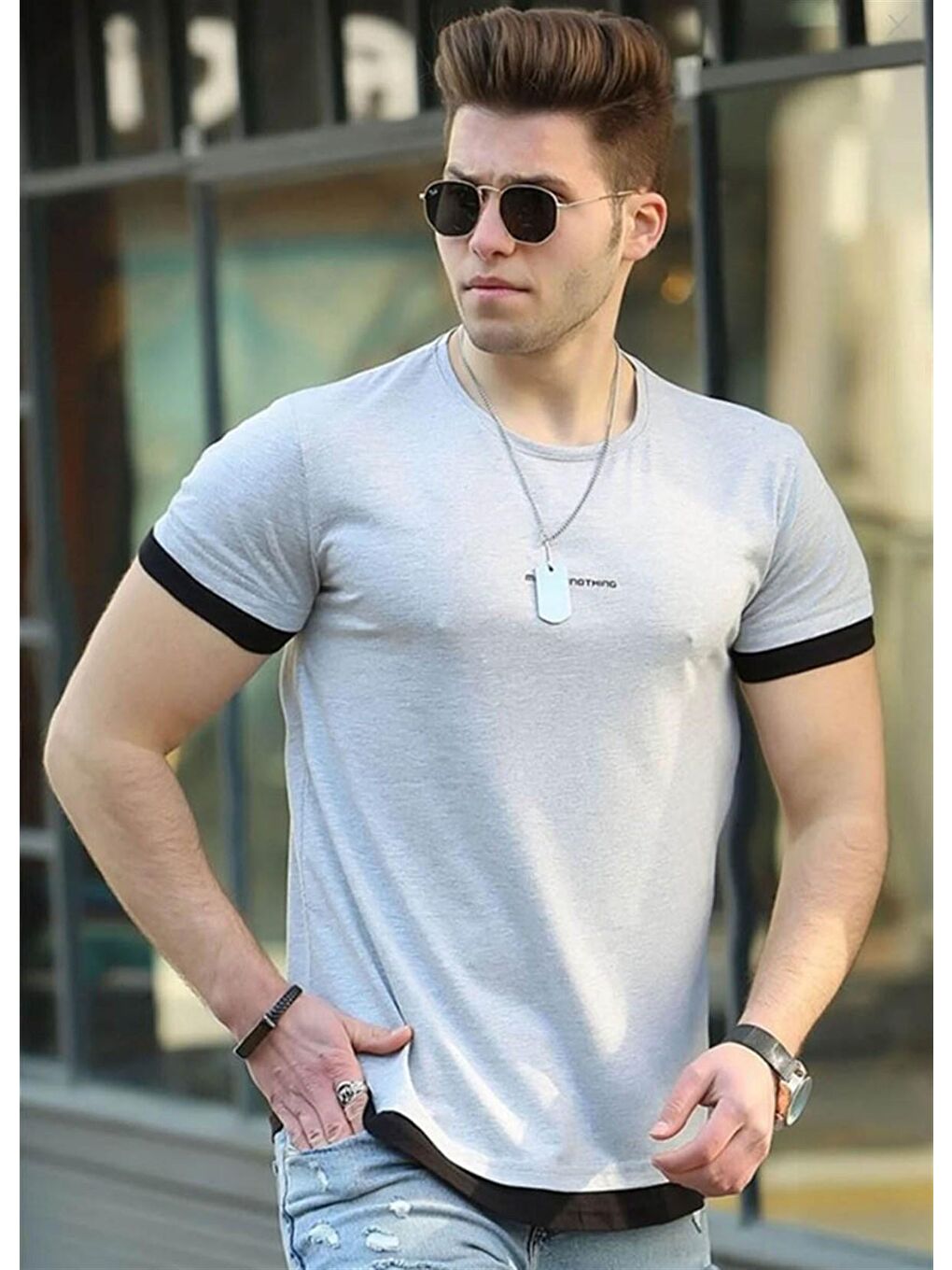 Basic Gri Erkek Tişört 4459
