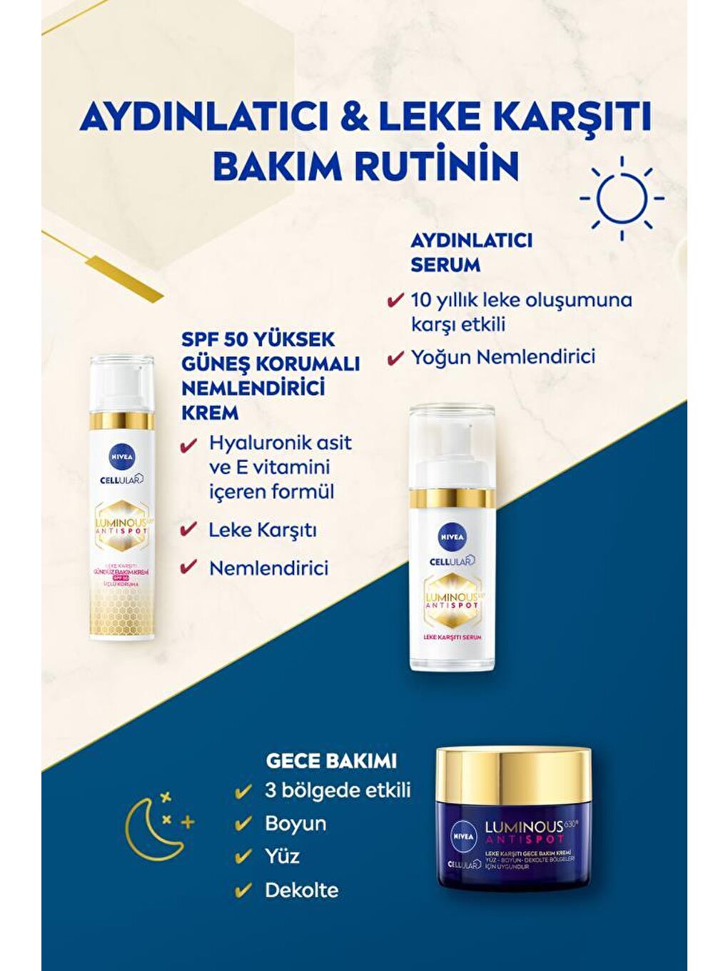 NIVEA Şeffaf Luminous630 Leke Karşıtı Gece Bakım Yüz Kremi 50 ml, Hyaluronik Asit, Tüm Cilt Tipleri - 3