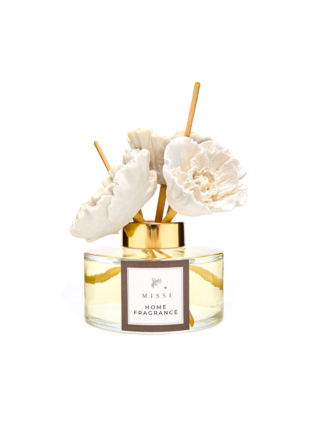 Ekru 150 ml Seramik Çiçek Taşlı Vanilya Sandal Oda Kokusu