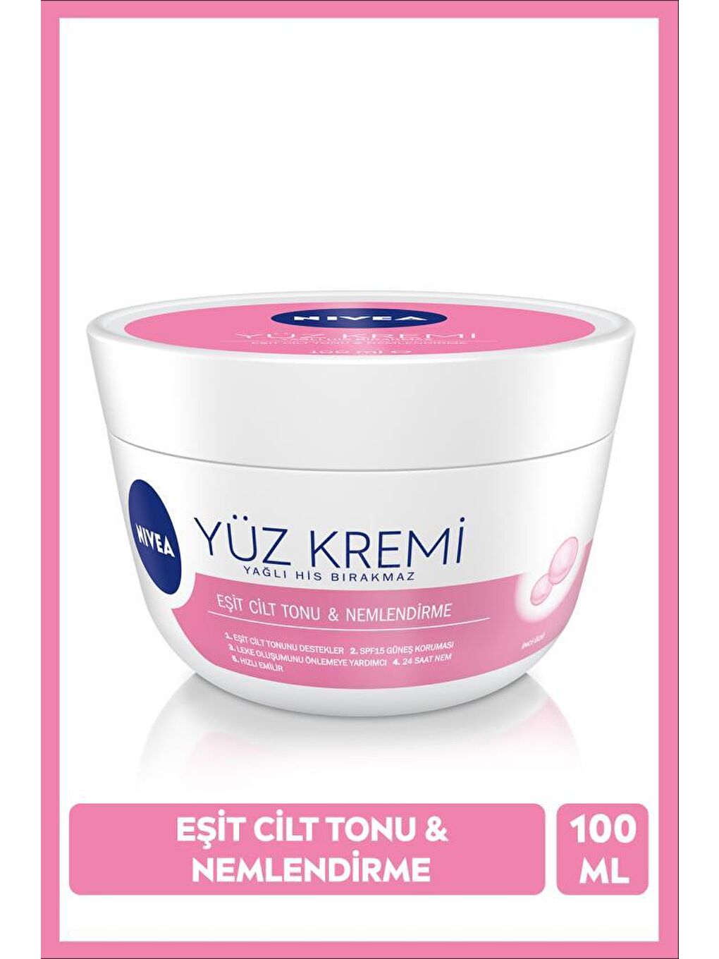 NIVEA Yüz Kremi 100 ml, Eşit Cilt Tonu, 24 Saat Ne mlendirici Yüz Kremi, Spf15