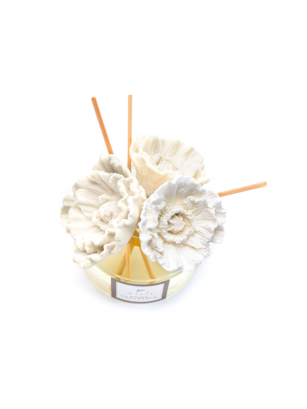 Ekru 150 ml Seramik Çiçek Taşlı Vanilya Sandal Oda Kokusu-1