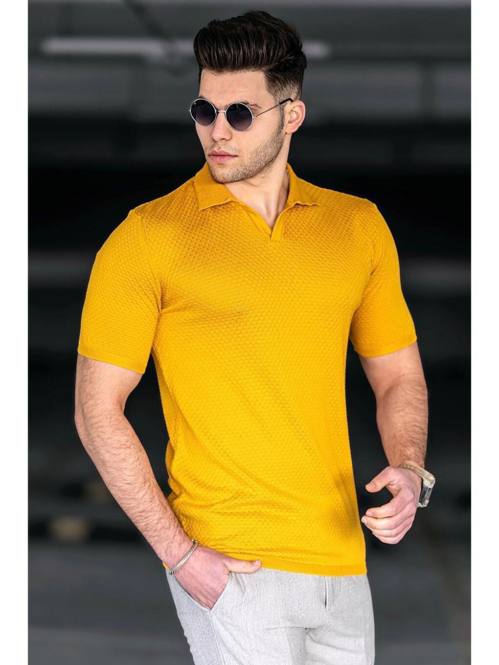 Sarı Hardal Polo Yaka Tişört 5074