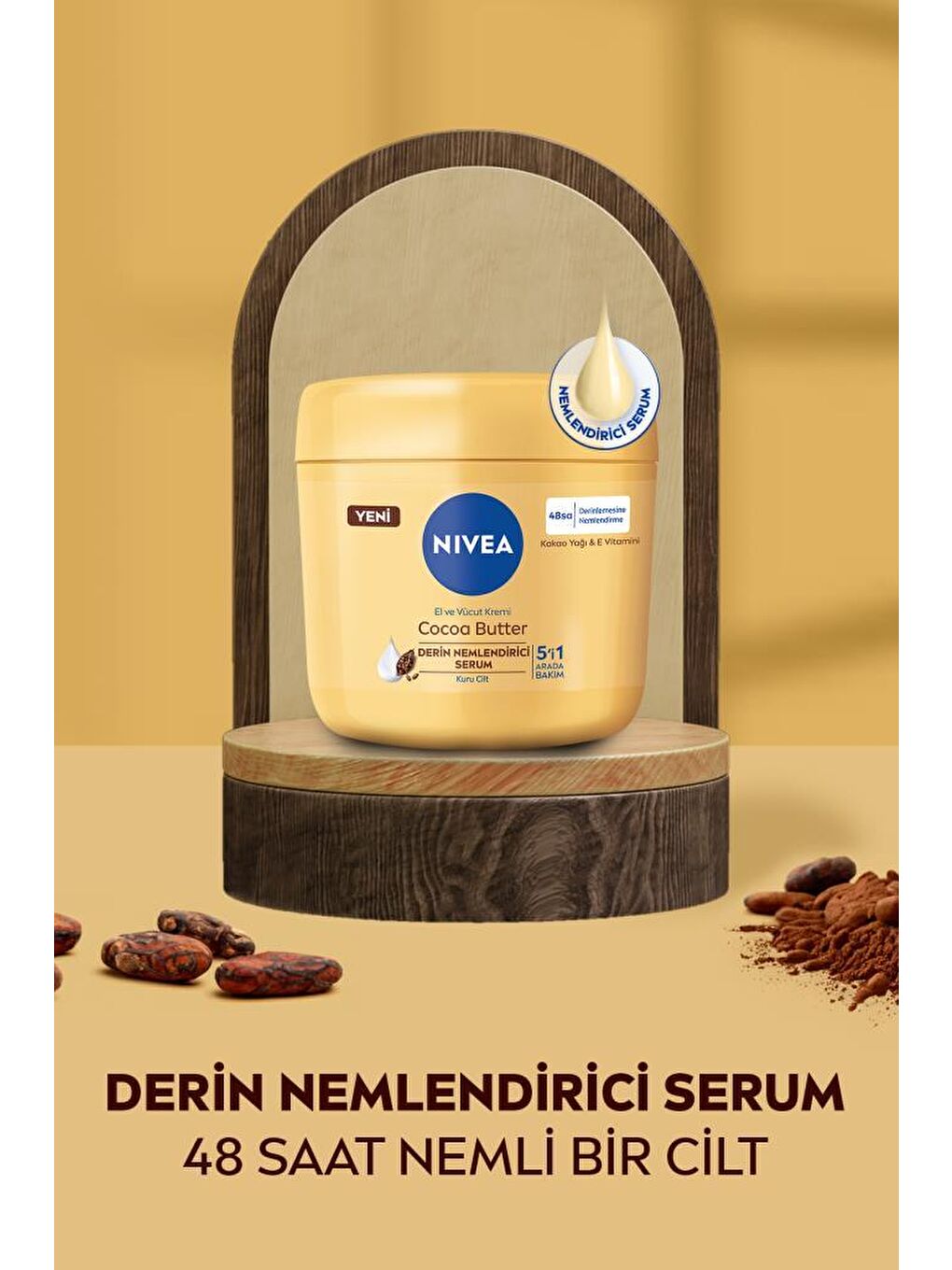 NIVEA El Ve Vücut Bakım Kremi Cocoa Butter 400 ml, Ne mlendirici Serum, Kakao Yağı Ve E Vitamini - 1