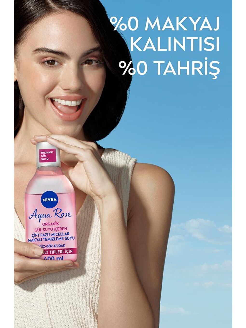 NIVEA Aqua Rose Micellar Gül Suyu İçeren Çift Fazlı Makyaj Temizleme Suyu, 400 ml, Tüm Ciltler İçin - 1