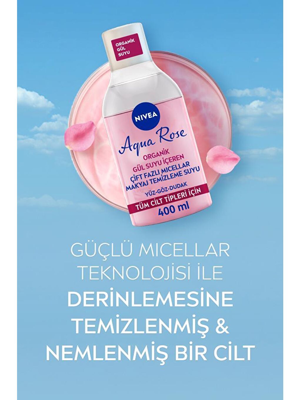 NIVEA Aqua Rose Micellar Gül Suyu İçeren Çift Fazlı Makyaj Temizleme Suyu, 400 ml, Tüm Ciltler İçin - 3