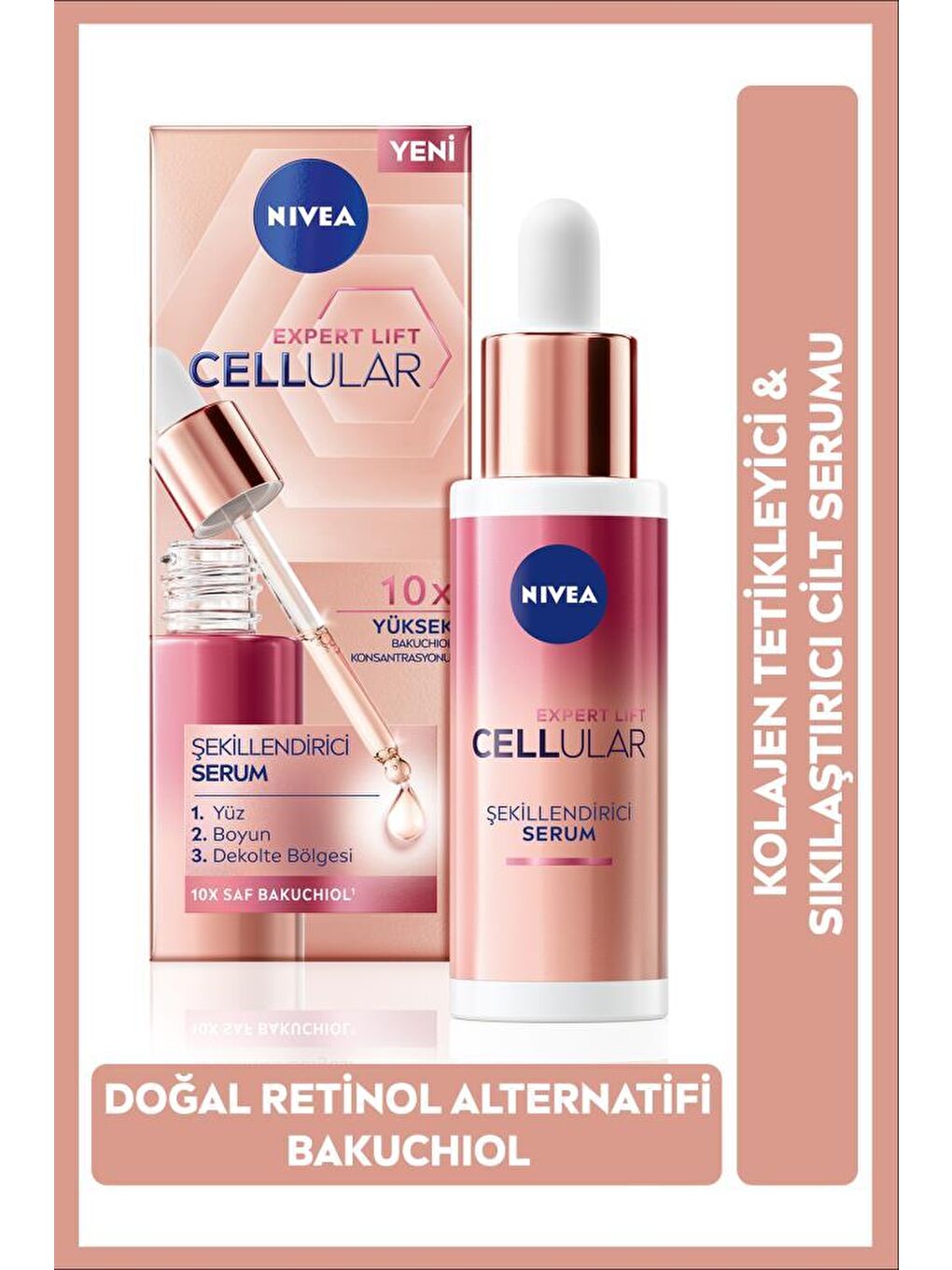 NIVEA Cellular Expert Lift Şekillendirici Serum 30 ml, Yüz, Boyun Ve Dekolte Bölgesi, Saf Bakuchiol