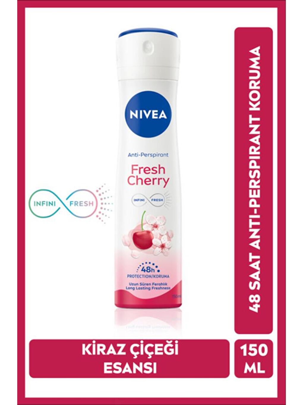 NIVEA Şeffaf Kadın Sprey Deodorant Fresh Cherry 150 ml, 48 Saat Anti-Perspirant Koruması