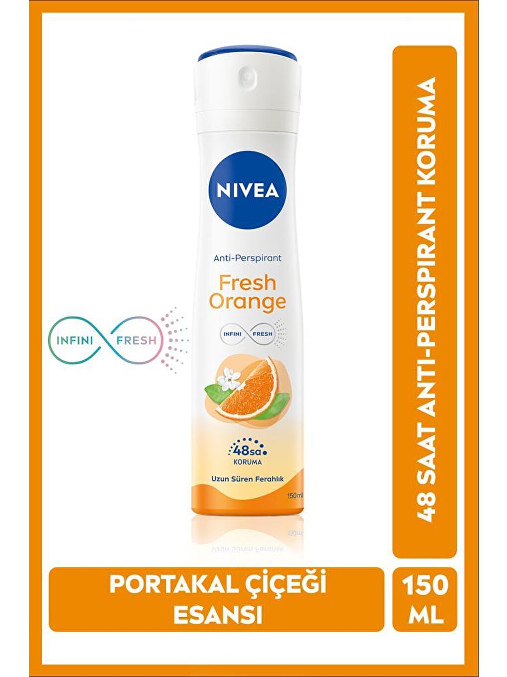 NIVEA Şeffaf Kadın Sprey Deodorant Fresh Orange, 48 Saat Anti-Perspirant Koruma, 150 ml