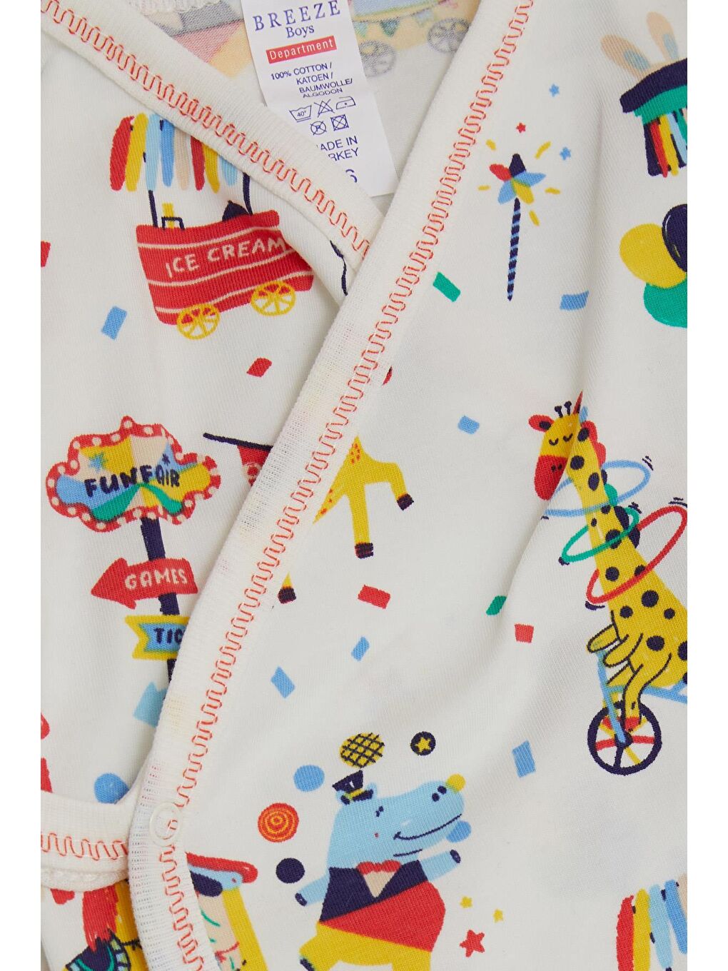 Erkek Bebek Hastane Çıkışı 5 li Lunapark Temalı Hayvancıklar Desenli Beyaz (0-3 Ay)-4