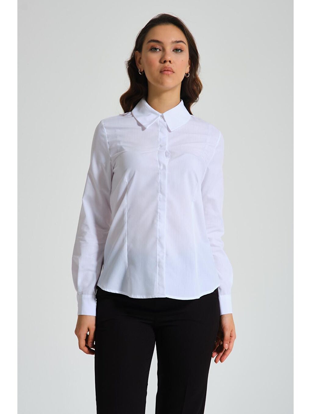 Mizalle Beyaz Basic Poplin Beyaz Gömlek - 1