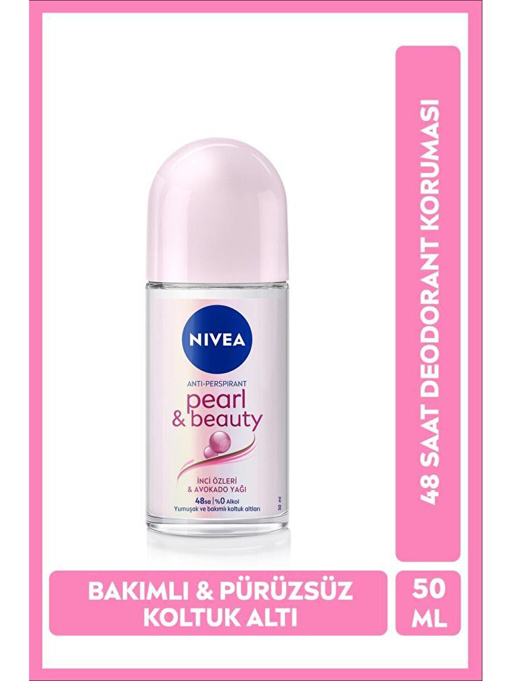 NIVEA Şeffaf Kadın Roll On Deodorant Pearl & Beauty 50 ml, 48 Saat Anti-Perspirant Koruma