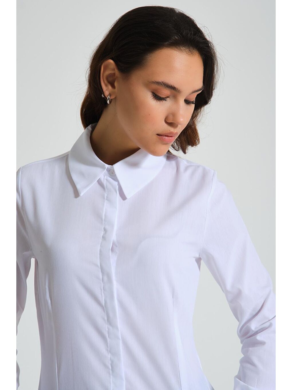 Mizalle Beyaz Basic Poplin Beyaz Gömlek - 4