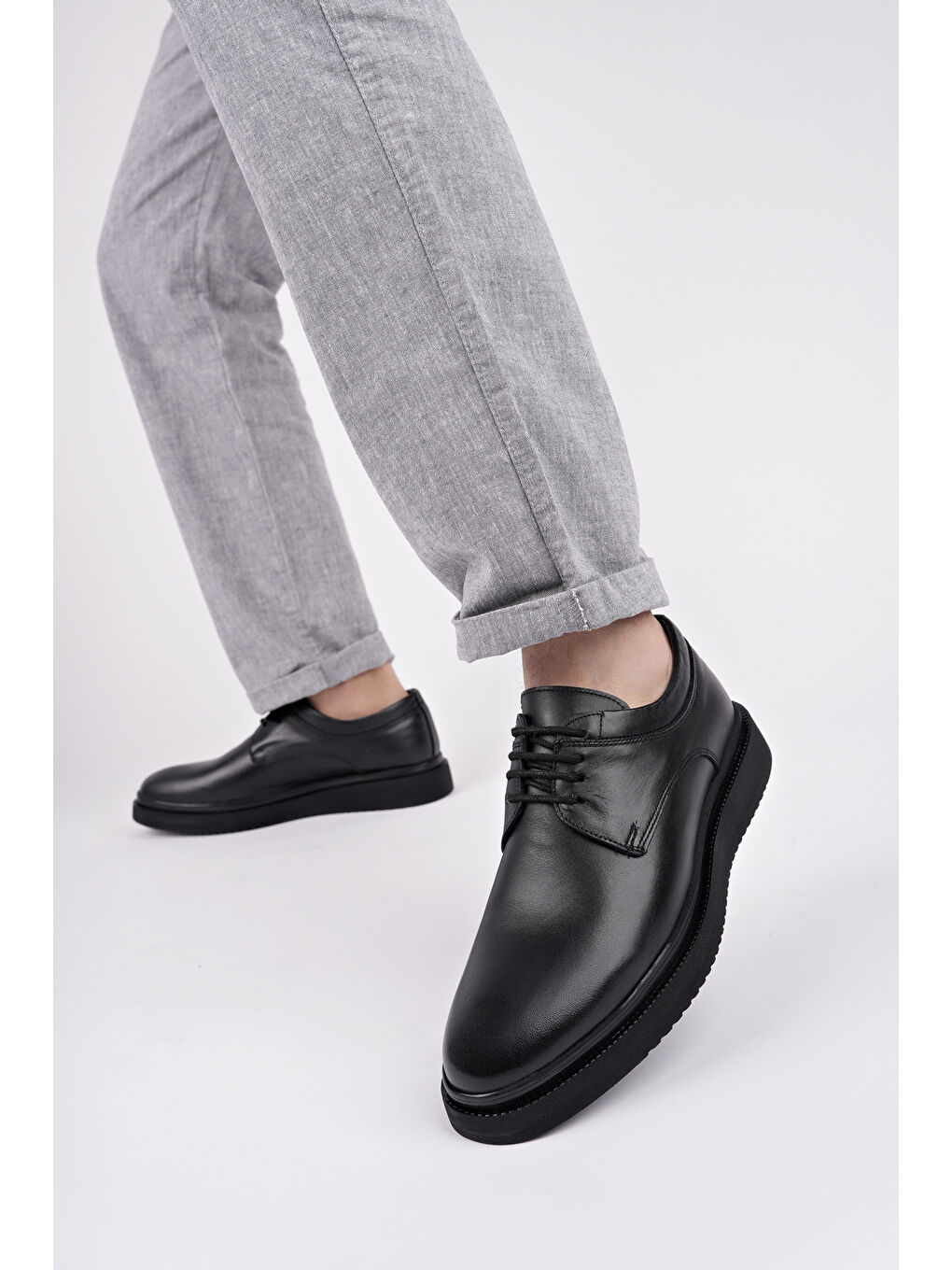 Siyah Mercal  Erkek Günlük Klasik Hakiki Deri Casual Ayakkabı-4