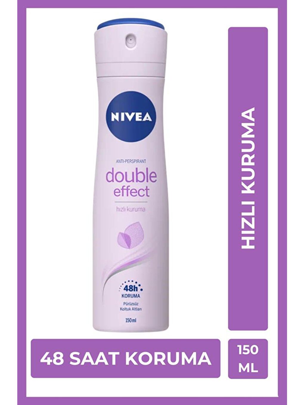 NIVEA Şeffaf Kadın Sprey Deodorant Double Effect 48 Saat Anti-Perspirant Koruma 150 ml Pürüzsüz Koltuk Altı