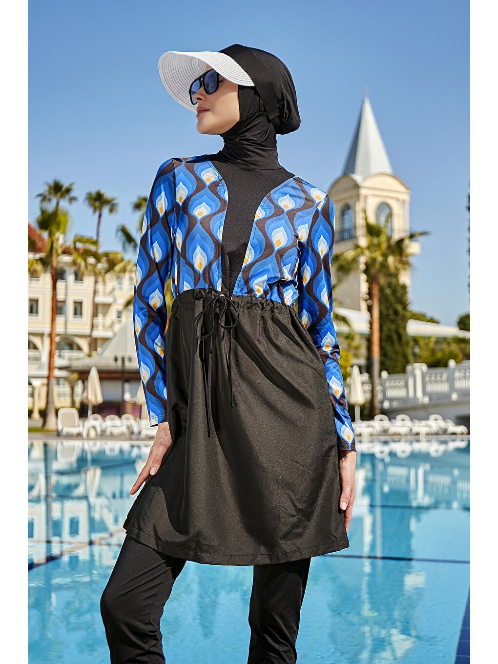 Siyah Damla Tasarım Tam Kapalı Tesettür Mayo R059