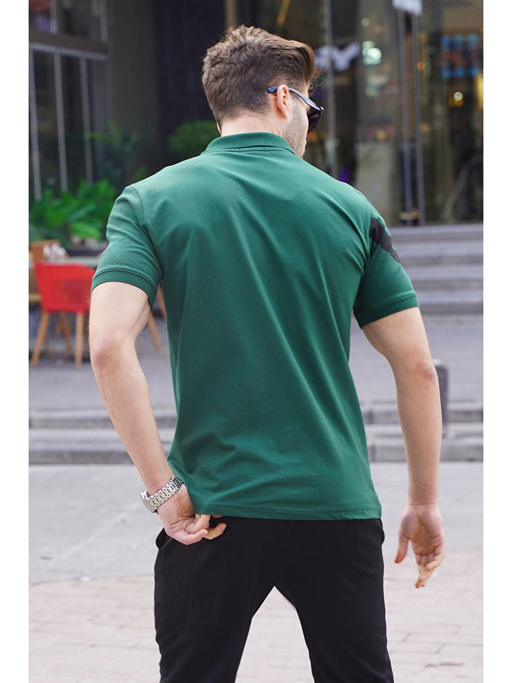 Koyu Yeşil Desenli Polo Yaka Erkek Tişört 6081-1