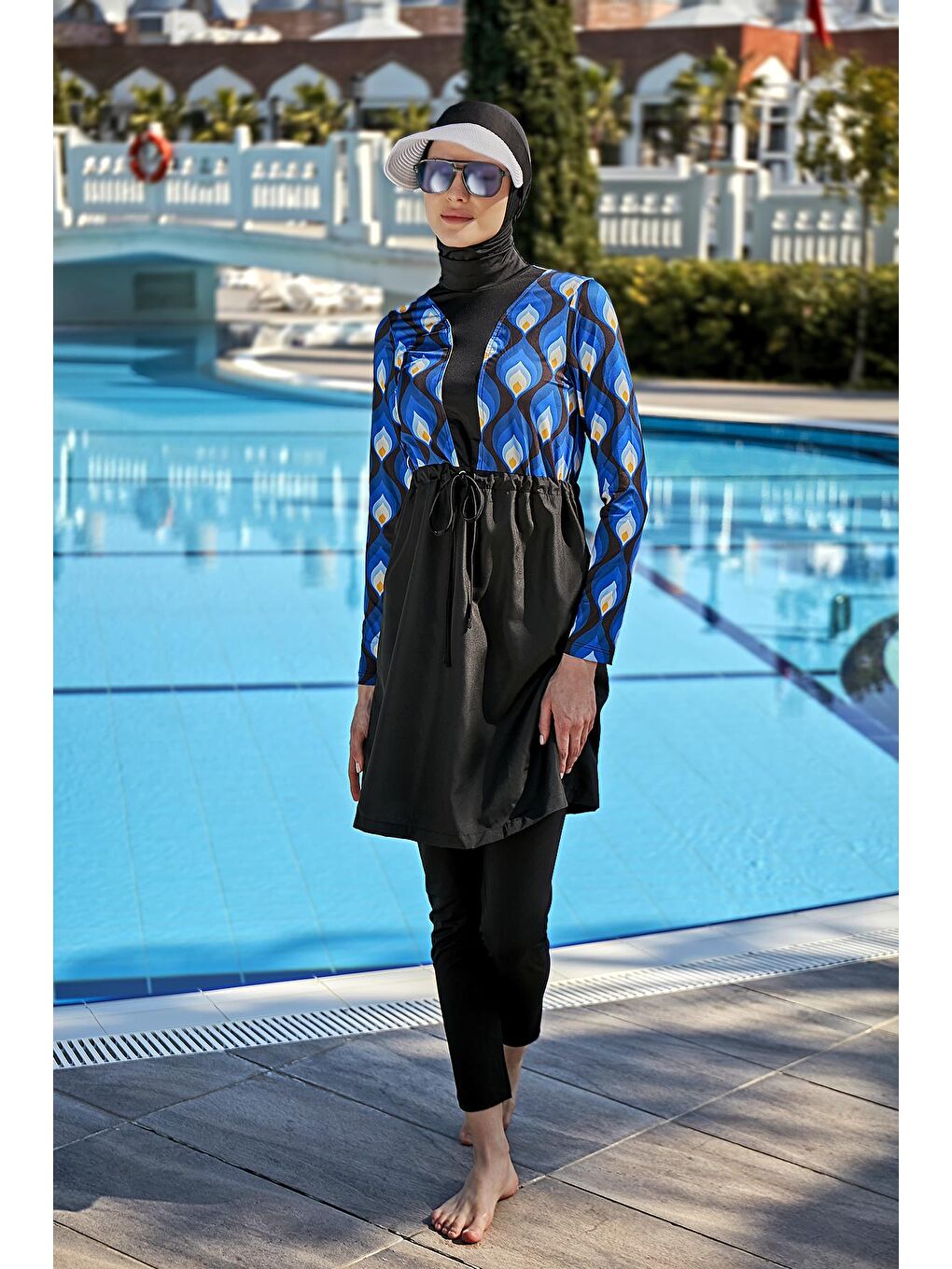 Siyah Damla Tasarım Tam Kapalı Tesettür Mayo R059-2