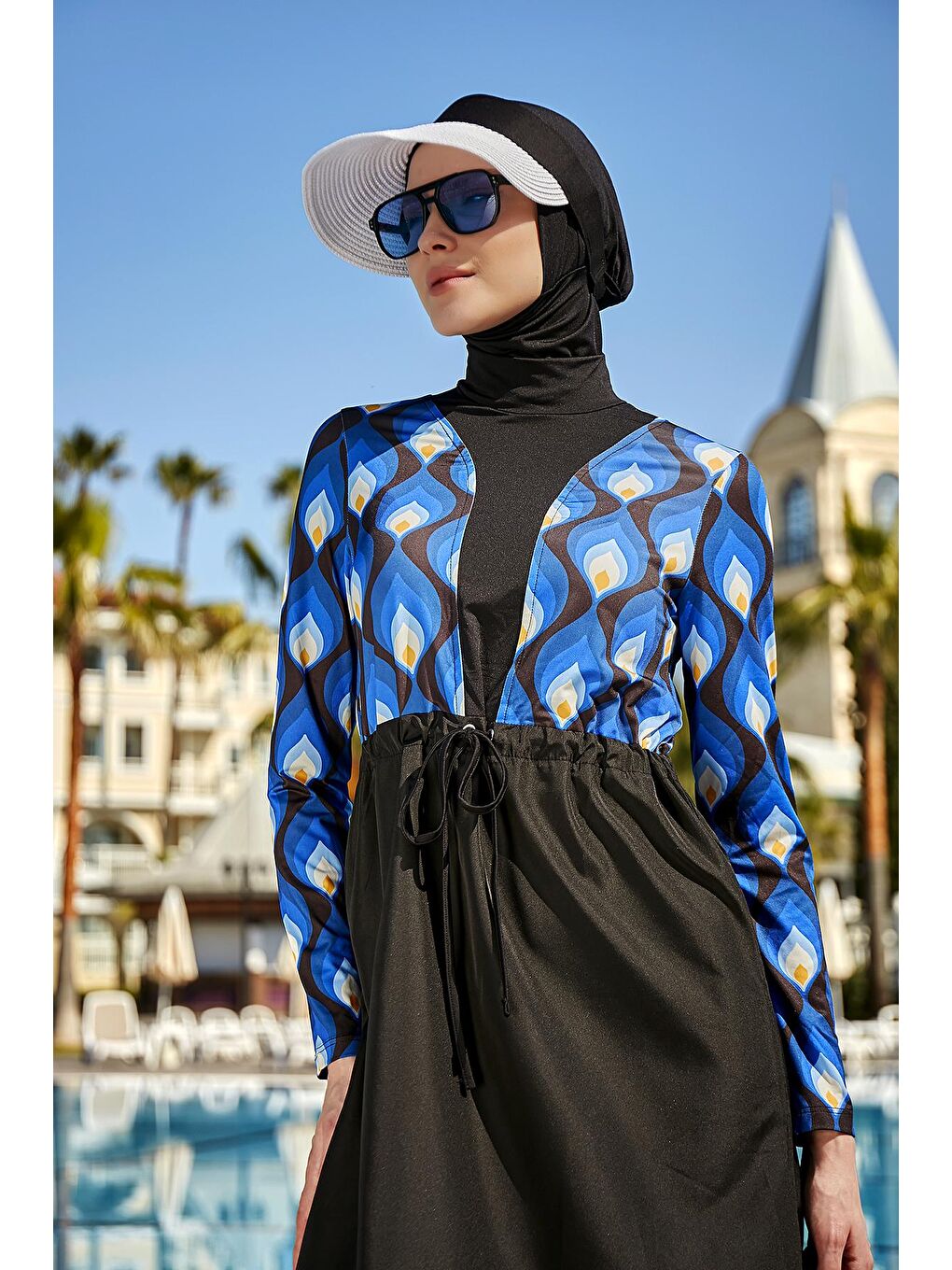 Siyah Damla Tasarım Tam Kapalı Tesettür Mayo R059-3